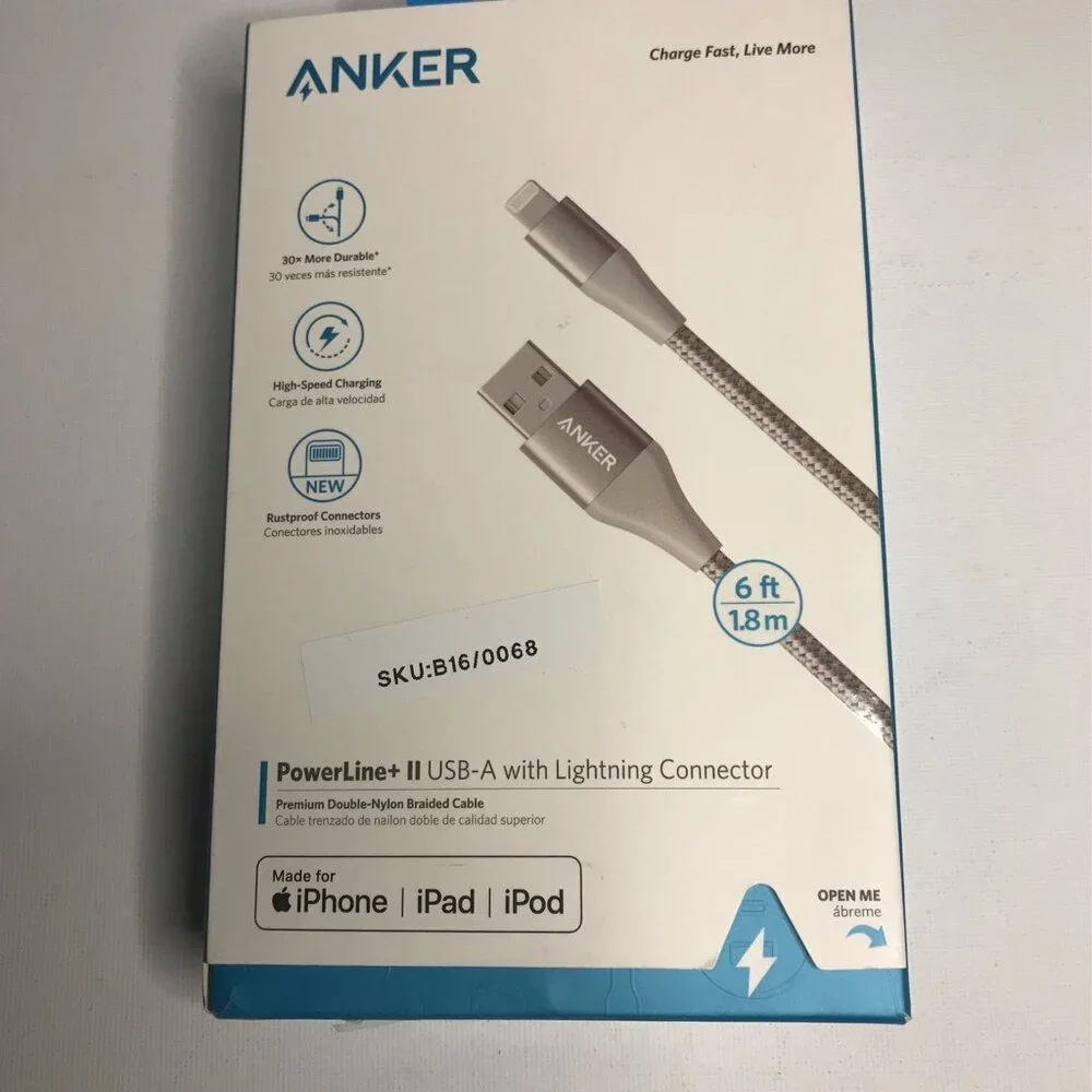 Anker Powerline+ II USB-A With Lightning Connector 6FT - Silver - BRAND NEW